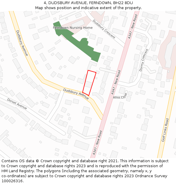 4, DUDSBURY AVENUE, FERNDOWN, BH22 8DU: Location map and indicative extent of plot