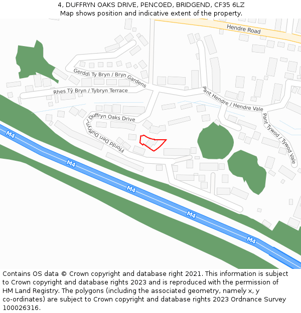 4, DUFFRYN OAKS DRIVE, PENCOED, BRIDGEND, CF35 6LZ: Location map and indicative extent of plot