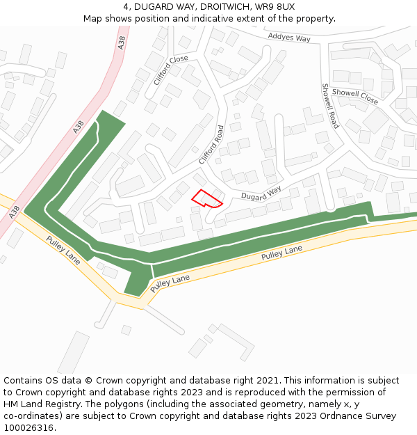 4, DUGARD WAY, DROITWICH, WR9 8UX: Location map and indicative extent of plot