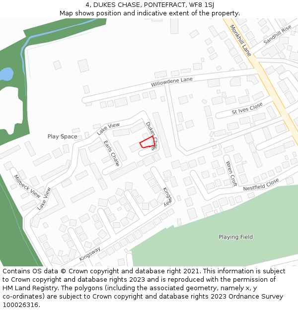 4, DUKES CHASE, PONTEFRACT, WF8 1SJ: Location map and indicative extent of plot