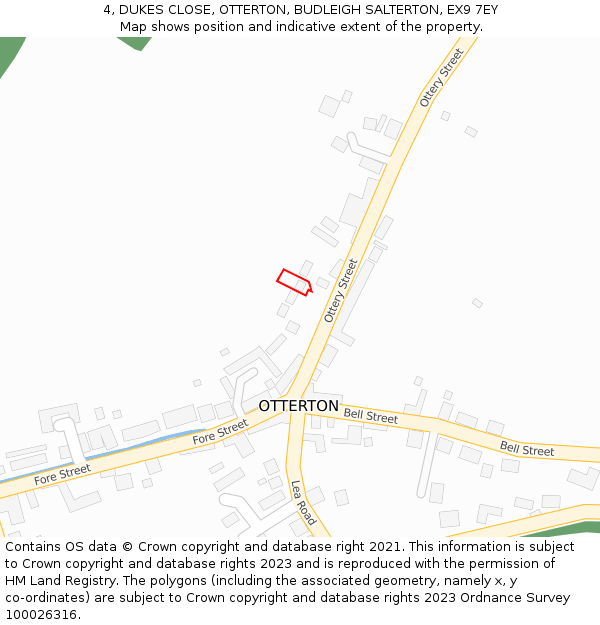 4, DUKES CLOSE, OTTERTON, BUDLEIGH SALTERTON, EX9 7EY: Location map and indicative extent of plot