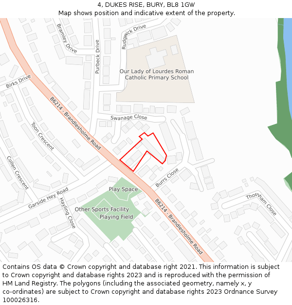 4, DUKES RISE, BURY, BL8 1GW: Location map and indicative extent of plot
