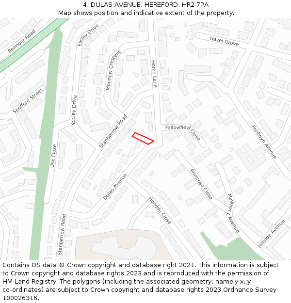 4, DULAS AVENUE, HEREFORD, HR2 7PA: Location map and indicative extent of plot