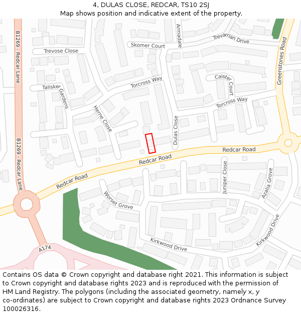 4, DULAS CLOSE, REDCAR, TS10 2SJ: Location map and indicative extent of plot