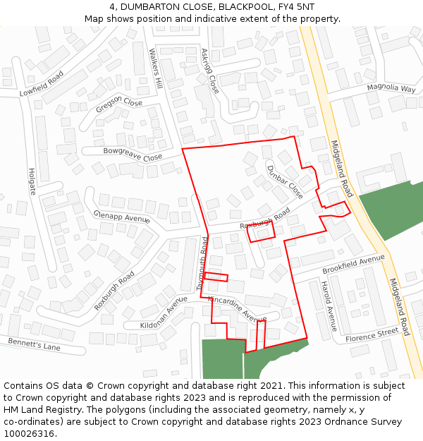 4, DUMBARTON CLOSE, BLACKPOOL, FY4 5NT: Location map and indicative extent of plot