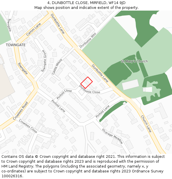 4, DUNBOTTLE CLOSE, MIRFIELD, WF14 9JD: Location map and indicative extent of plot