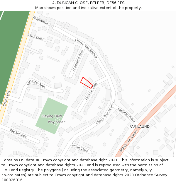 4, DUNCAN CLOSE, BELPER, DE56 1FS: Location map and indicative extent of plot