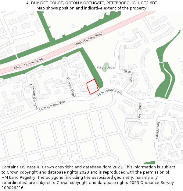 4, DUNDEE COURT, ORTON NORTHGATE, PETERBOROUGH, PE2 6BT: Location map and indicative extent of plot