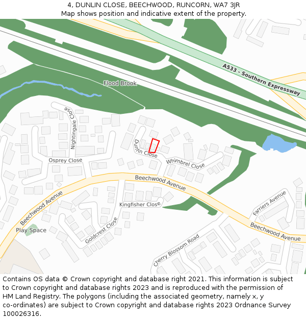 4, DUNLIN CLOSE, BEECHWOOD, RUNCORN, WA7 3JR: Location map and indicative extent of plot