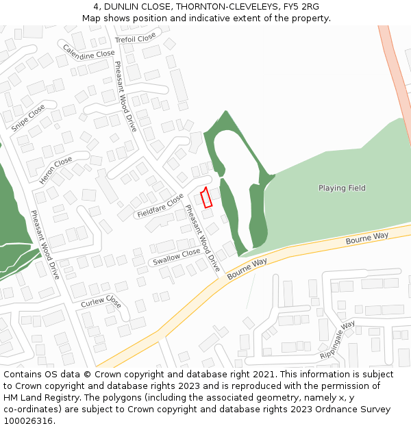 4, DUNLIN CLOSE, THORNTON-CLEVELEYS, FY5 2RG: Location map and indicative extent of plot