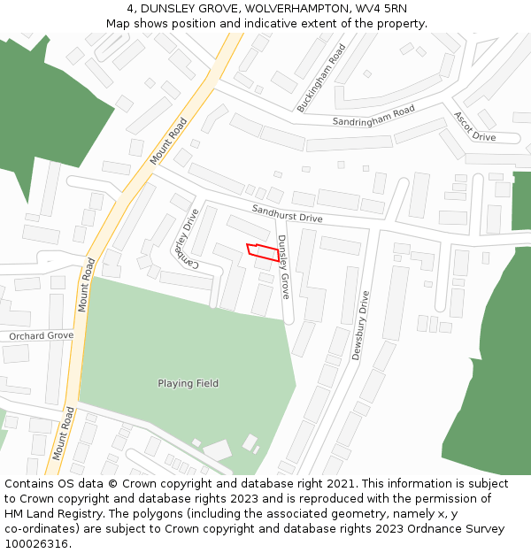 4, DUNSLEY GROVE, WOLVERHAMPTON, WV4 5RN: Location map and indicative extent of plot