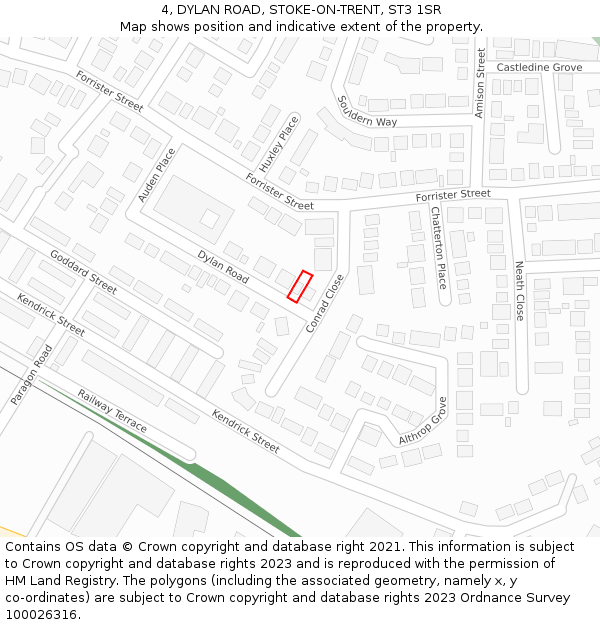 4, DYLAN ROAD, STOKE-ON-TRENT, ST3 1SR: Location map and indicative extent of plot