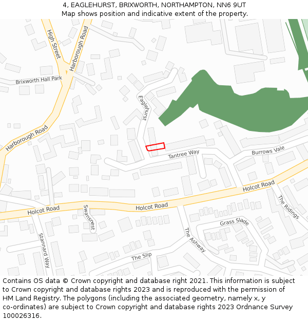 4, EAGLEHURST, BRIXWORTH, NORTHAMPTON, NN6 9UT: Location map and indicative extent of plot