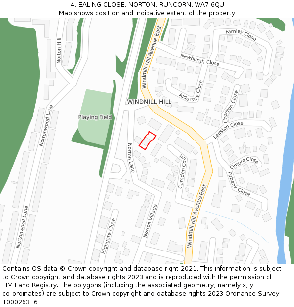 4, EALING CLOSE, NORTON, RUNCORN, WA7 6QU: Location map and indicative extent of plot