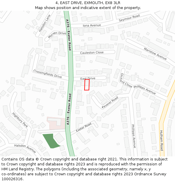 4, EAST DRIVE, EXMOUTH, EX8 3LR: Location map and indicative extent of plot