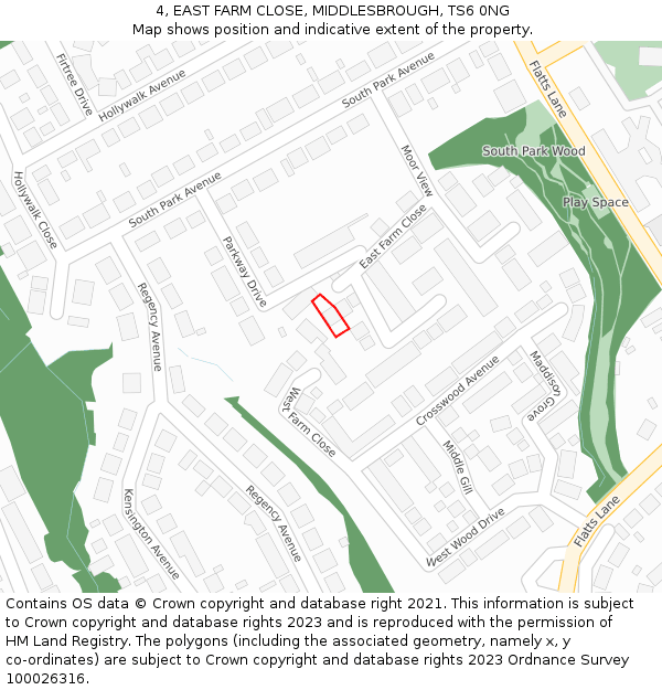 4, EAST FARM CLOSE, MIDDLESBROUGH, TS6 0NG: Location map and indicative extent of plot