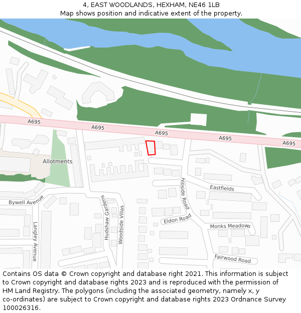 4, EAST WOODLANDS, HEXHAM, NE46 1LB: Location map and indicative extent of plot