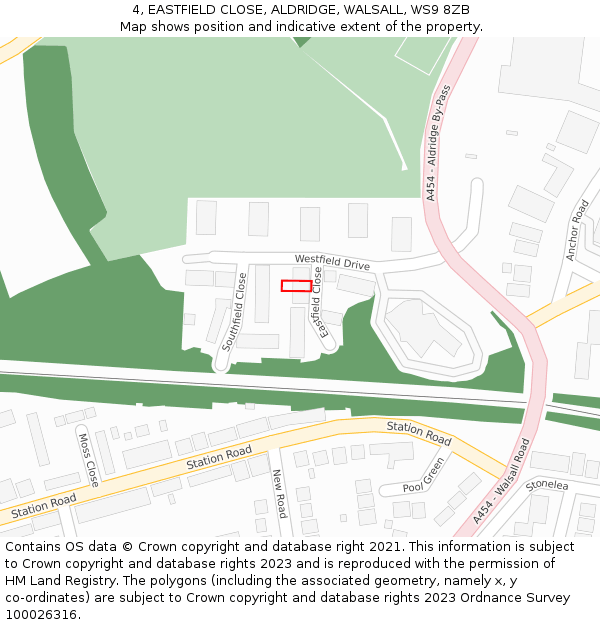 4, EASTFIELD CLOSE, ALDRIDGE, WALSALL, WS9 8ZB: Location map and indicative extent of plot