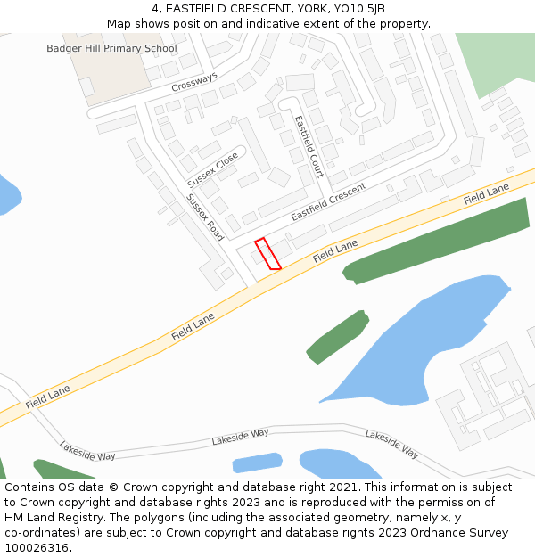 4, EASTFIELD CRESCENT, YORK, YO10 5JB: Location map and indicative extent of plot