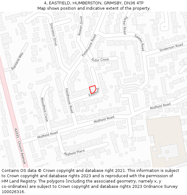 4, EASTFIELD, HUMBERSTON, GRIMSBY, DN36 4TP: Location map and indicative extent of plot