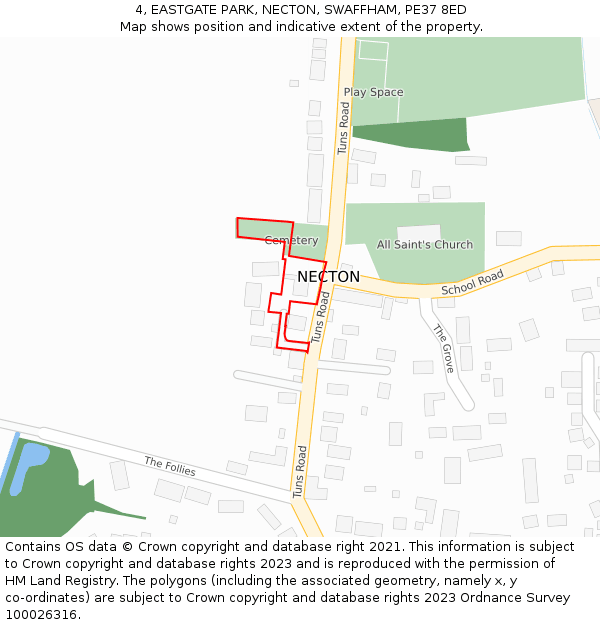 4, EASTGATE PARK, NECTON, SWAFFHAM, PE37 8ED: Location map and indicative extent of plot