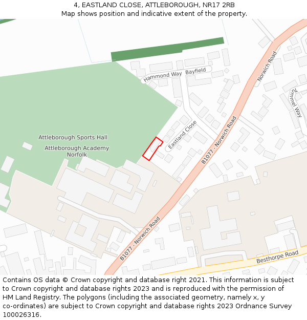 4, EASTLAND CLOSE, ATTLEBOROUGH, NR17 2RB: Location map and indicative extent of plot