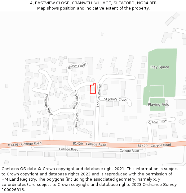 4, EASTVIEW CLOSE, CRANWELL VILLAGE, SLEAFORD, NG34 8FR: Location map and indicative extent of plot