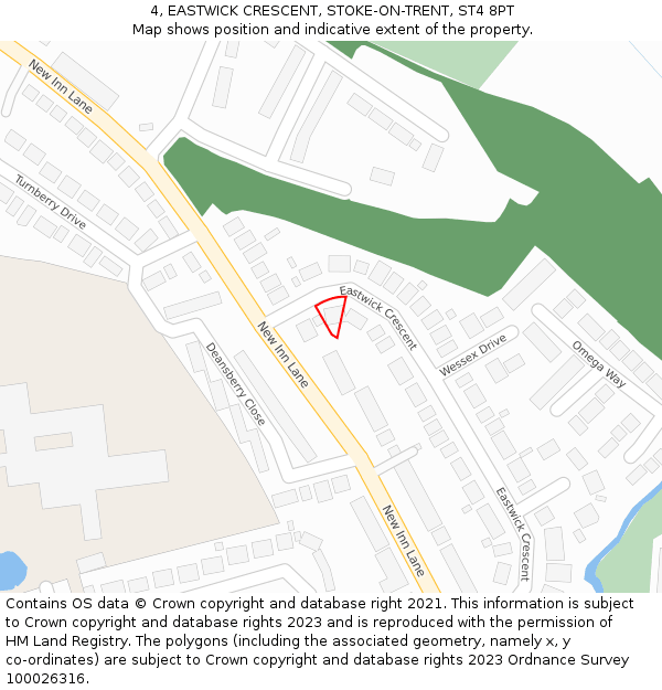 4, EASTWICK CRESCENT, STOKE-ON-TRENT, ST4 8PT: Location map and indicative extent of plot