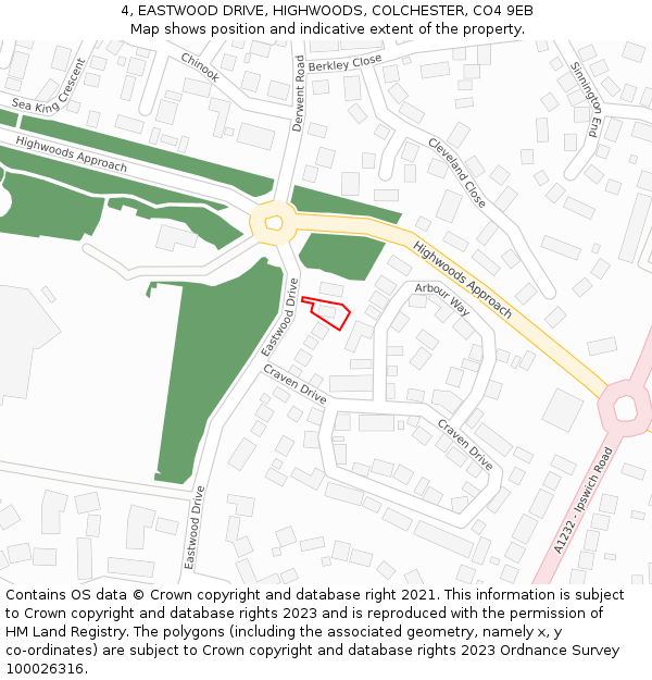 4, EASTWOOD DRIVE, HIGHWOODS, COLCHESTER, CO4 9EB: Location map and indicative extent of plot