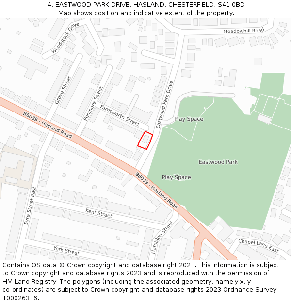 4, EASTWOOD PARK DRIVE, HASLAND, CHESTERFIELD, S41 0BD: Location map and indicative extent of plot