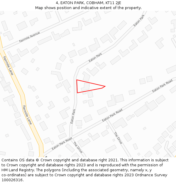 4, EATON PARK, COBHAM, KT11 2JE: Location map and indicative extent of plot