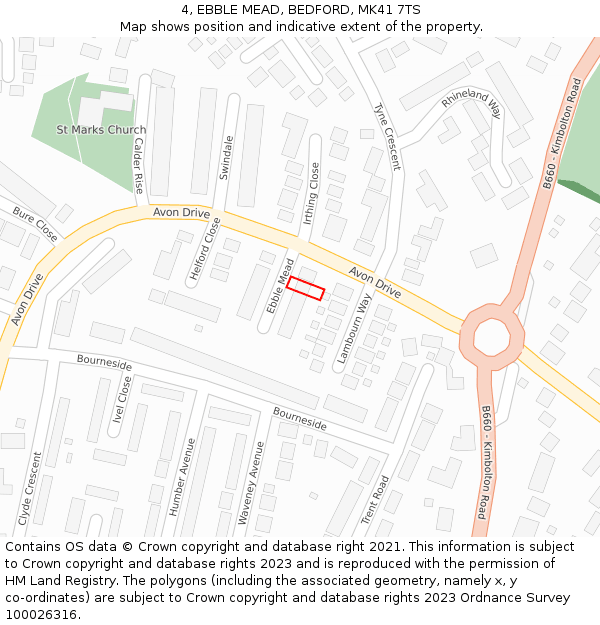 4, EBBLE MEAD, BEDFORD, MK41 7TS: Location map and indicative extent of plot