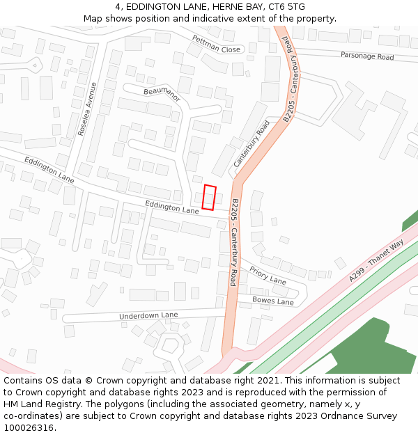 4, EDDINGTON LANE, HERNE BAY, CT6 5TG: Location map and indicative extent of plot