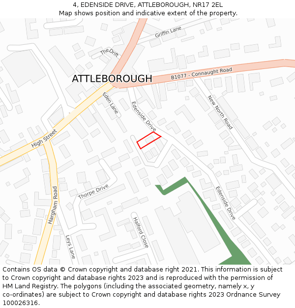 4, EDENSIDE DRIVE, ATTLEBOROUGH, NR17 2EL: Location map and indicative extent of plot