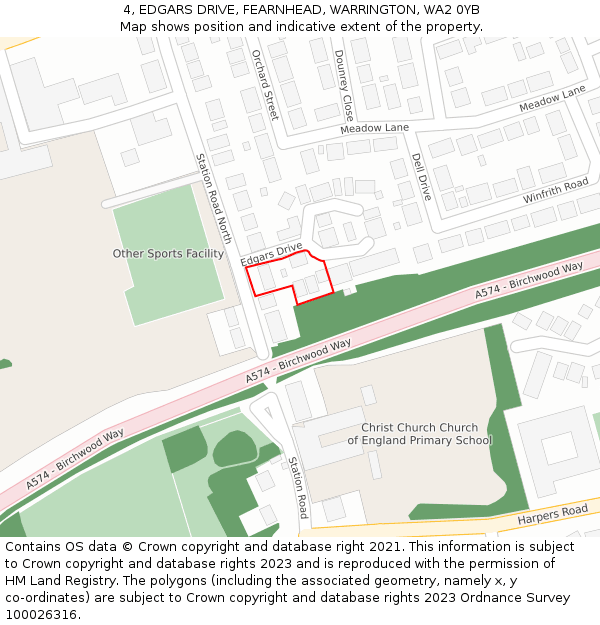 4, EDGARS DRIVE, FEARNHEAD, WARRINGTON, WA2 0YB: Location map and indicative extent of plot