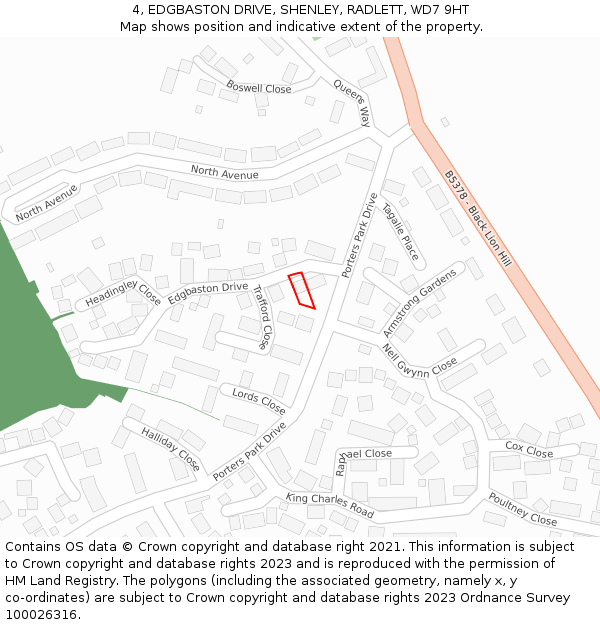 4, EDGBASTON DRIVE, SHENLEY, RADLETT, WD7 9HT: Location map and indicative extent of plot