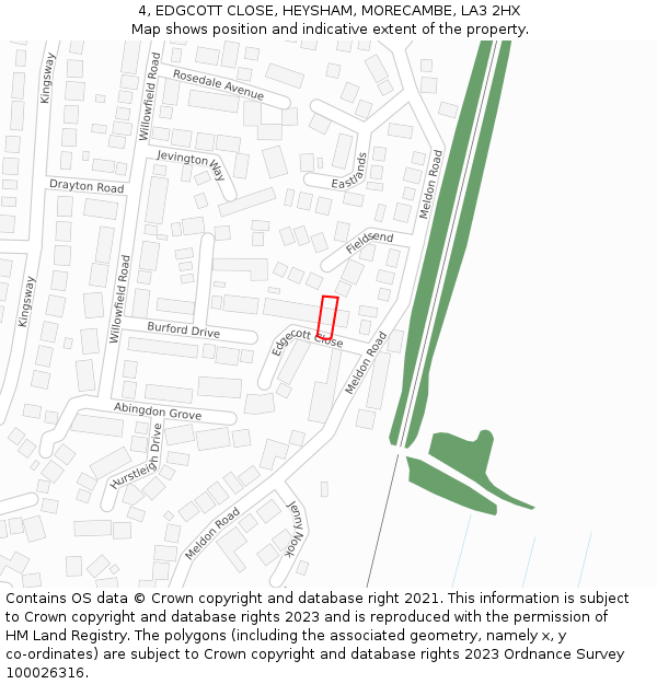 4, EDGCOTT CLOSE, HEYSHAM, MORECAMBE, LA3 2HX: Location map and indicative extent of plot