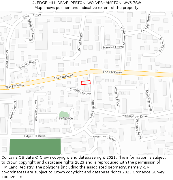 4, EDGE HILL DRIVE, PERTON, WOLVERHAMPTON, WV6 7SW: Location map and indicative extent of plot