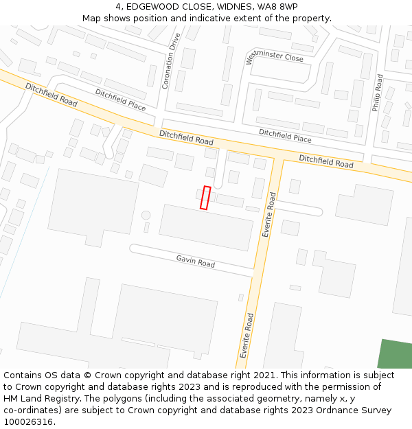 4, EDGEWOOD CLOSE, WIDNES, WA8 8WP: Location map and indicative extent of plot