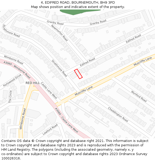 4, EDIFRED ROAD, BOURNEMOUTH, BH9 3PD: Location map and indicative extent of plot