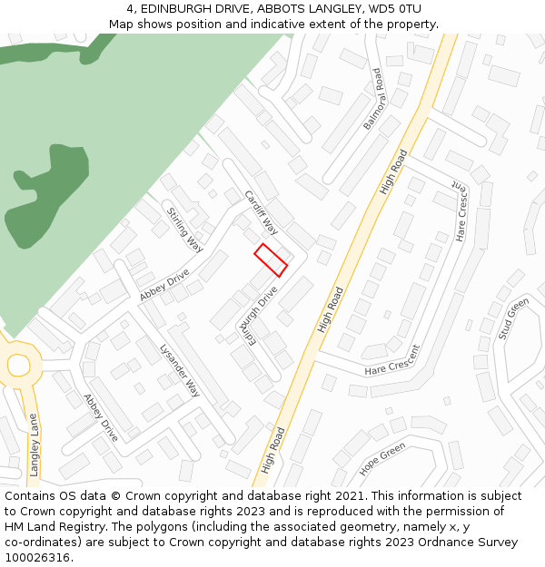 4, EDINBURGH DRIVE, ABBOTS LANGLEY, WD5 0TU: Location map and indicative extent of plot