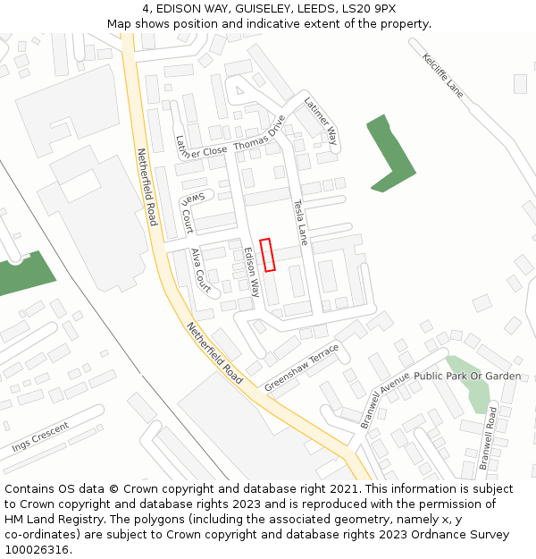 4, EDISON WAY, GUISELEY, LEEDS, LS20 9PX: Location map and indicative extent of plot