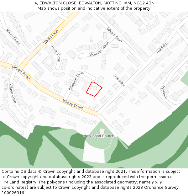 4, EDWALTON CLOSE, EDWALTON, NOTTINGHAM, NG12 4BN: Location map and indicative extent of plot