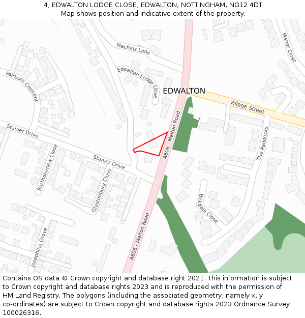 4, EDWALTON LODGE CLOSE, EDWALTON, NOTTINGHAM, NG12 4DT: Location map and indicative extent of plot