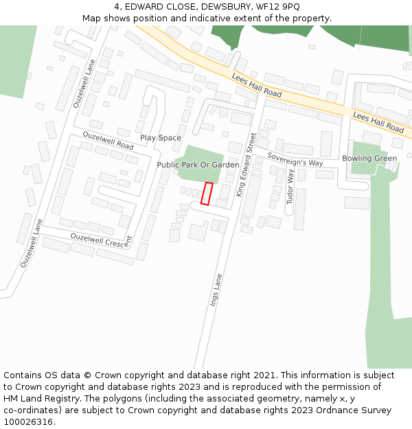 4, EDWARD CLOSE, DEWSBURY, WF12 9PQ: Location map and indicative extent of plot