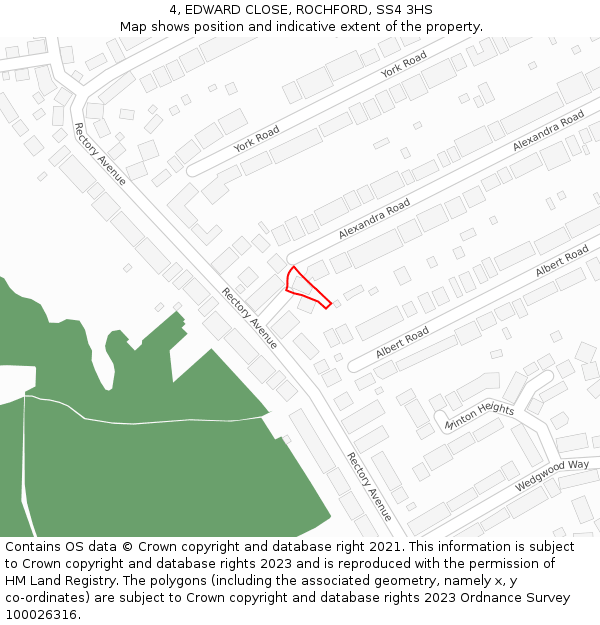 4, EDWARD CLOSE, ROCHFORD, SS4 3HS: Location map and indicative extent of plot