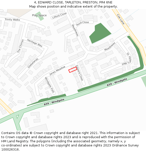 4, EDWARD CLOSE, TARLETON, PRESTON, PR4 6NE: Location map and indicative extent of plot