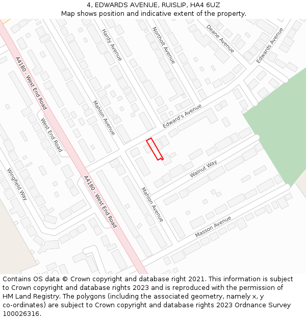 4, EDWARDS AVENUE, RUISLIP, HA4 6UZ: Location map and indicative extent of plot