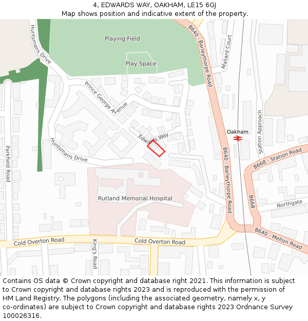 4, EDWARDS WAY, OAKHAM, LE15 6GJ: Location map and indicative extent of plot