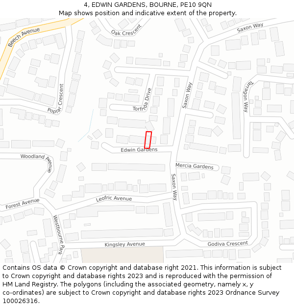 4, EDWIN GARDENS, BOURNE, PE10 9QN: Location map and indicative extent of plot